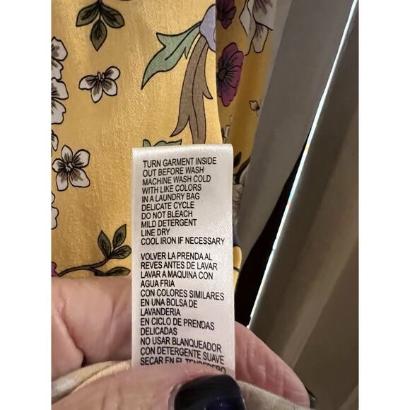 Democracy Yellow Floral Peplum Waist Peasant Top Sz L Cottage Boho - Picture 5 of 8